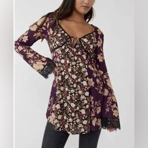 NWT Free People Odette Floral Long Sleeve Tunic. Size Small.